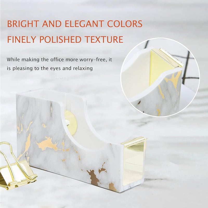 Famassi Gold Marble Desk Accessories, Office Supplies Set Stapler Set Staple Remover, Tape Holder, Pen Holder, 2 Ballpoint Pen, Scissor, Binder Clips, Paper Clips and 1000pcs Staples. - Image 4